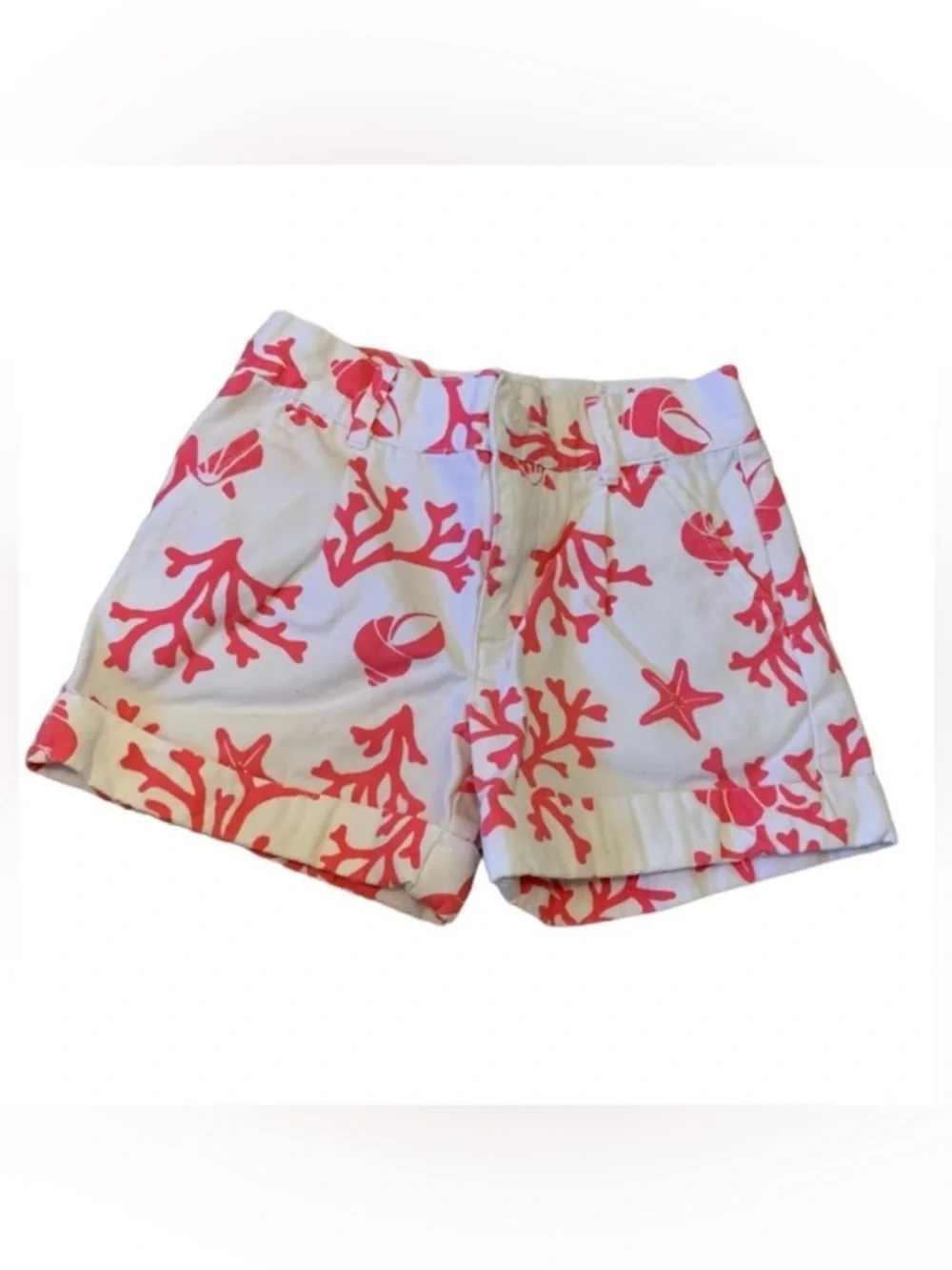 Gymboree Ocean Coral and White Shorts Size 5 Cotton Shells Starfish